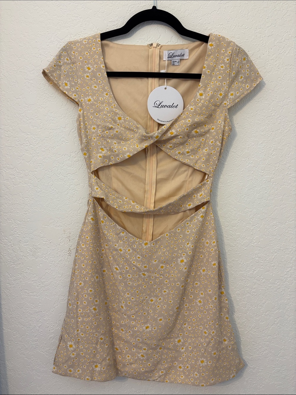 Luvalot Yellow Floral Cutout Mini Dress